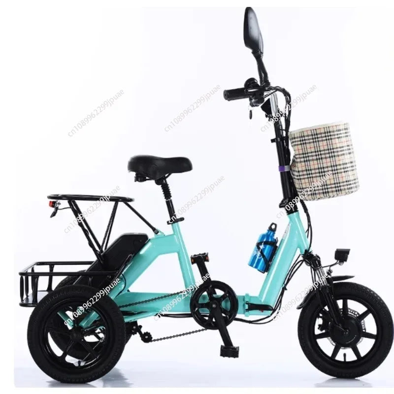 14 Inch 3 Wheeled Electric Tricycle Foldable 48V 350W Electric Bike For Adults 2 Person With Removable Rear Seat Max Speed 20