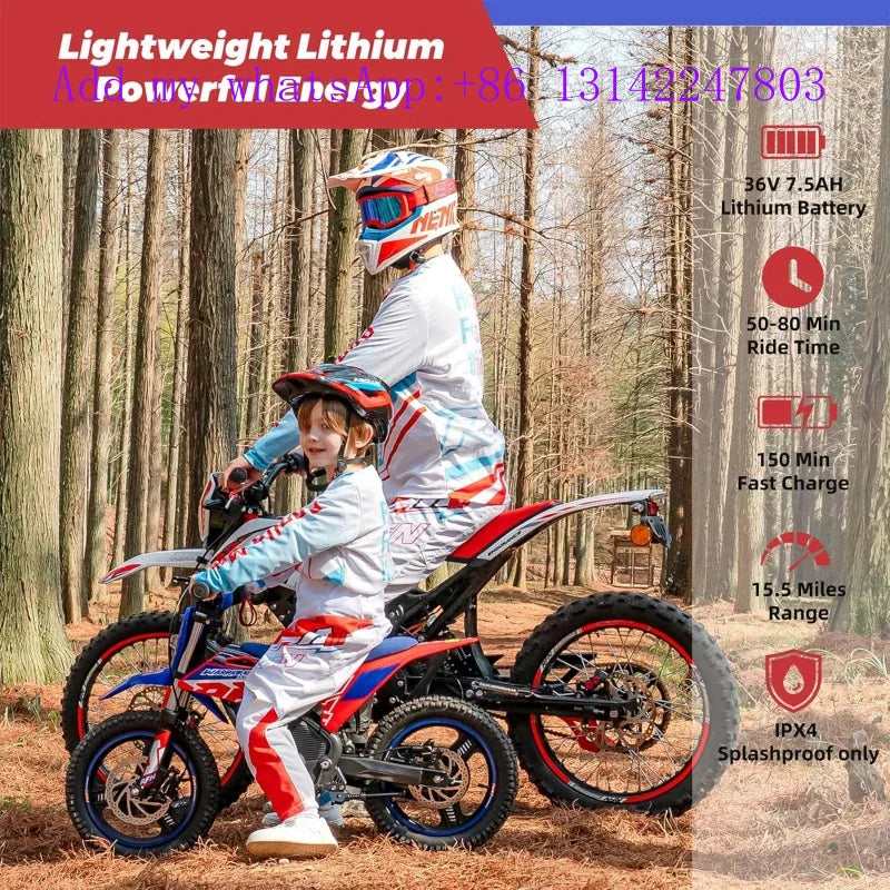 N E500 36V Kids Electric Dirt Bike, Electric Motorcycle with 700W Motor | 21.7 mph Max Speed, 15.5-Mile Range & 3 Speeds Off-R